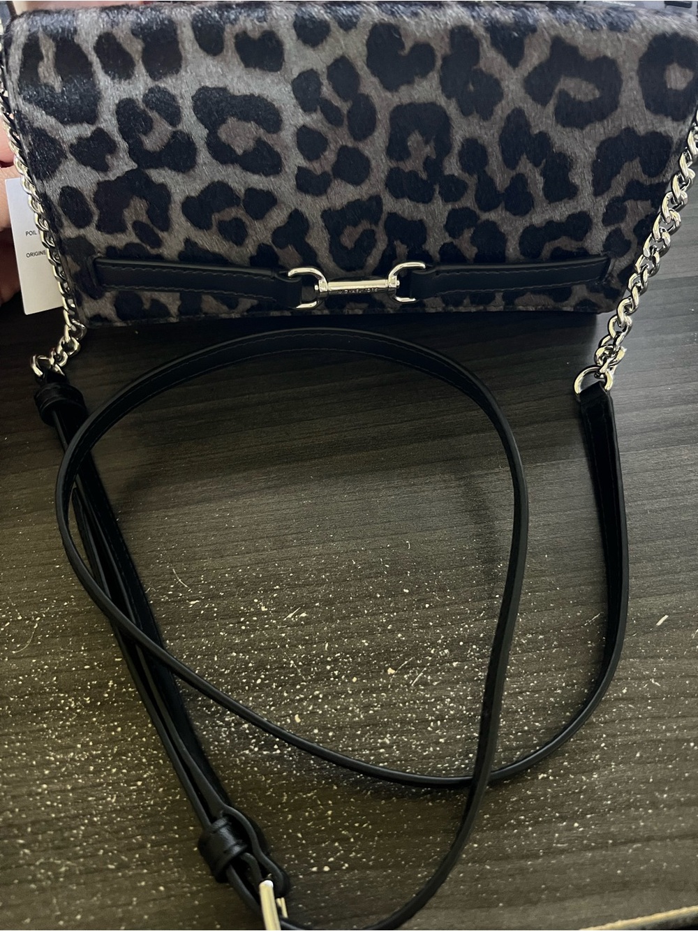 NWT Michael Kors Leopard Print Crossbody Bag with Black Trim and Silver Chain